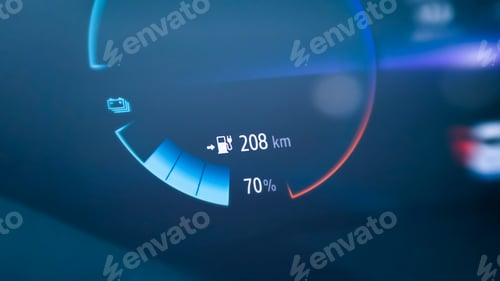 Preview: Electric car dashboard with remaining range and battery percent information
