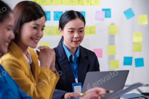 Preview: Group of business people partners during a set team meeting in the modern office.