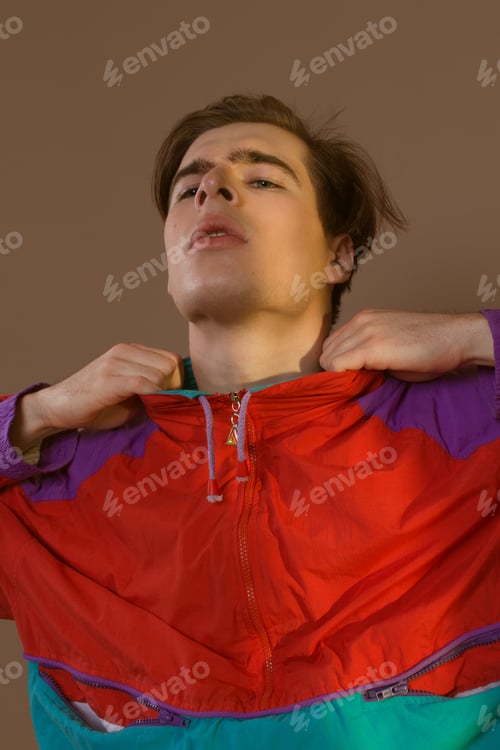 Preview: Cute Guy In Hipster Clothes 90S Posing In Studio