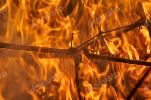 Preview: Flames of fire with smoke on a black background