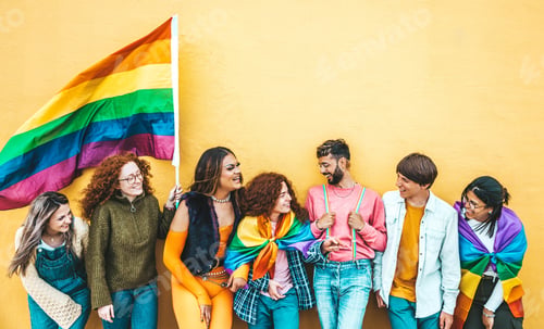 Preview: Diverse group of young people celebrating gay pride festival day
