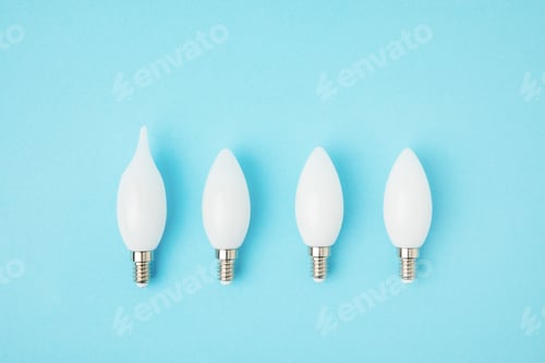 Preview: top view of different white lamps isolated on blue