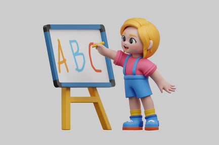 Preview: Cartoon girl chalkboard learning abcs