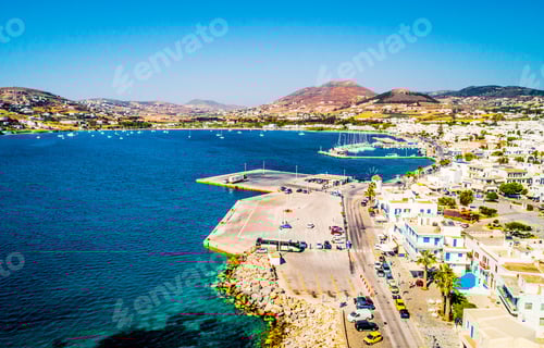 Preview: Aerial view of the quay and shoreline on Paros islans
