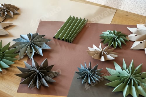 Preview: Christmas gift zero waste, eco friendly hand made box packaging gifts in kraft paper wooden table, e