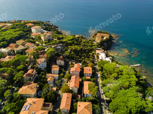 Preview: Top view of the city and the promenade located in Castiglioncello in Tuscany. Italy, Livorno