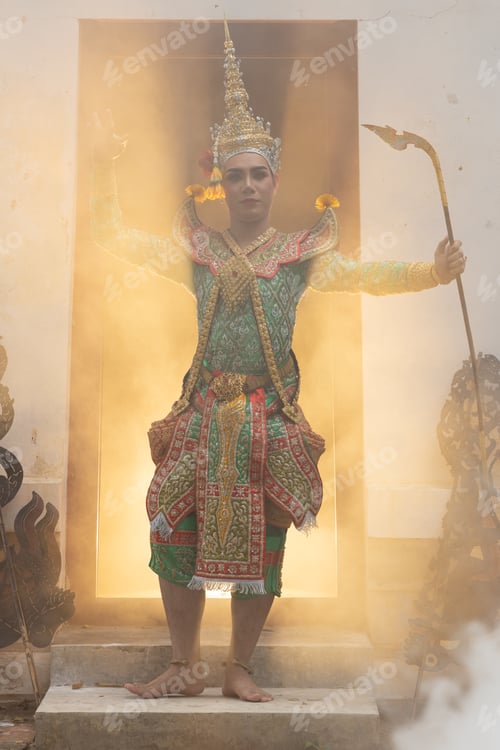Preview: Thai Khon performers in elaborate costumes of Thotsakan, Ritik, and Nang Sida
