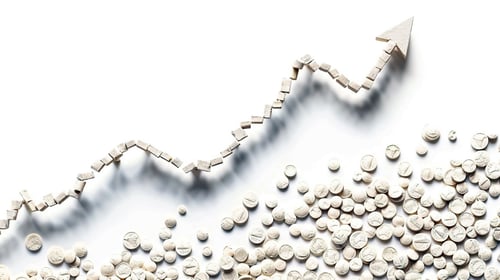 Preview: rising up arrow in medicine tablets isolated on white background