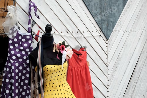 Preview: View of the mannequin with dotted dresses displayed in the market