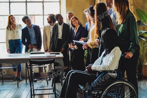 Preview: Multiracial business people meeting inside bank office. Diversity and inclusion concept