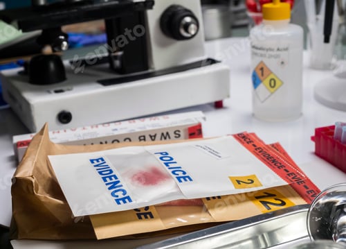 Preview: bloodstained gauze from a drug overdose case, conceptual image