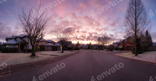 Preview: Panoramic View of Residential Suburban Neighborhood Street in a modern city