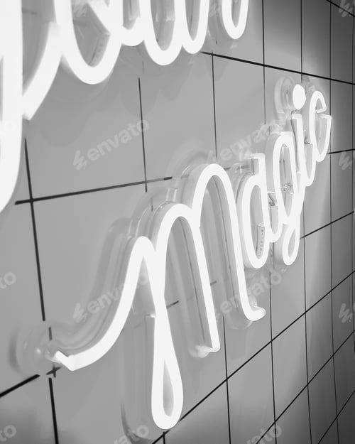 Preview: Magic neon sign in black and white.
