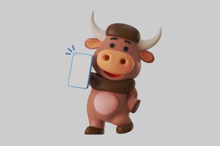 Preview: Cartoon ox holding smartphone