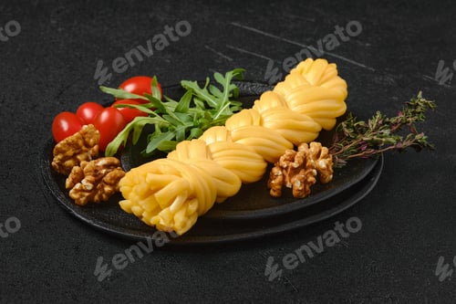 Preview: Smoked braided cheese on a plate