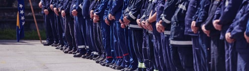 Preview: A group of firefighters lined up, saluting the flag, applauding in solidarity, and gearing up for