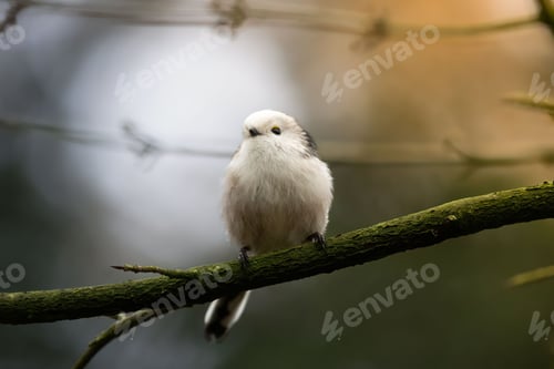 Preview: Closeup shot of a cute long-tailed tit perched on a branch. Aegithalos caudatus.