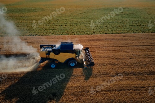 Preview: Combine harvester working in agricultural field. Harvest season