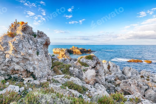 Preview: Amazing spring view on the the cape Milazzo panorama of nature reserve Piscina di Venere.