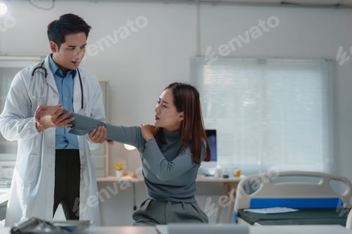 Preview: Doctor examining patient's arm in medical office, healthcare and medical treatment