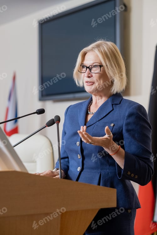 Preview: Mature Congresswoman Giving Speech