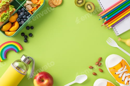 Preview: Create enticing lunchtime visual with photograph showcasing lunchbox filled with sandwich, fruits