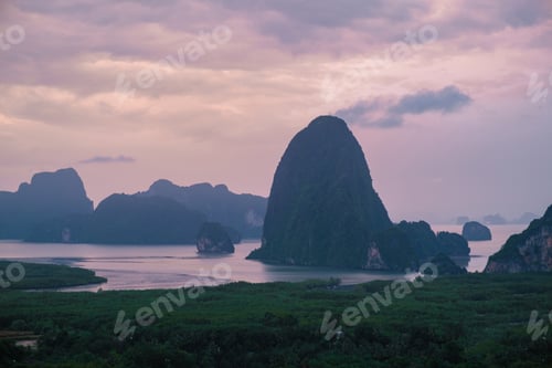 Preview: Sametnangshe, view of mountains in Phangnga bay with mangrove forest in andaman sea Thailand