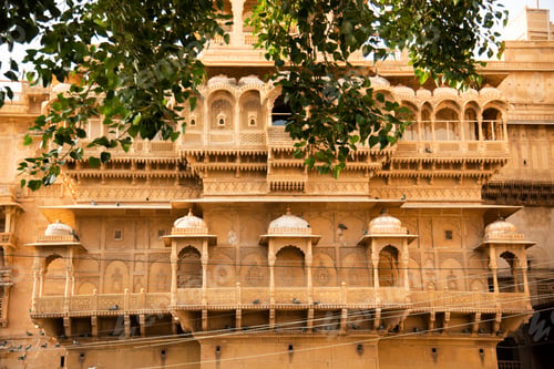 Preview: The beautiful historical building made of golden limestone in Jaisalmer, Rajasthan, India