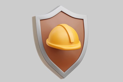 Visualização: Escudo de segurança de construção com capacete amarelo