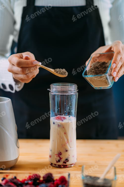 Preview: Making Healthy Shake with Berries and Plant Protein Powder