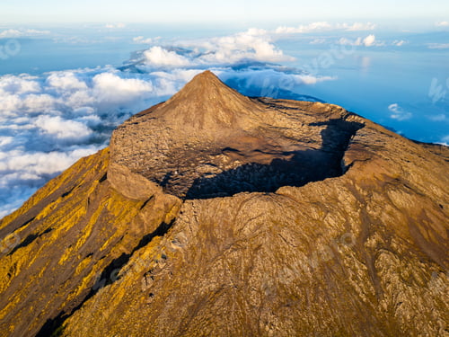 Preview: Summit and Crater of Mount Pico at Sunset. Pico Island, Azores. Portugal. Aerial View
