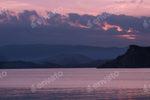 Preview: Beautiful sunset on the sea coast. Crimea and Black Sea