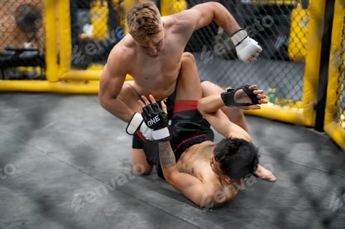 Preview: Focused fighter delivering a blow to the body