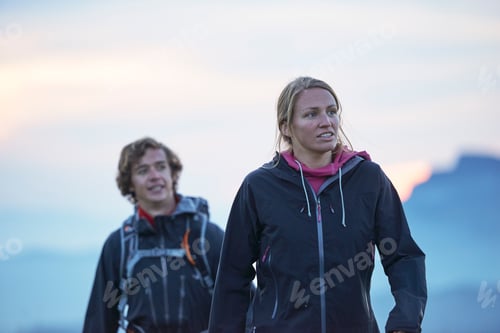 Preview: Hikers on misty day, Manigod, Rhone-Alpes, France