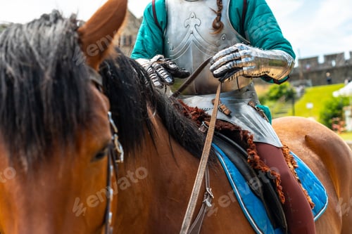 Preview: Knights and medieval armor in the castle of Fougeres. Brittany region, France