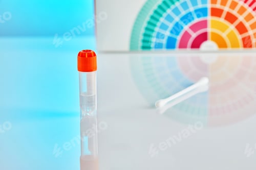 Preview: A test tube with a liquid for DNA analysis and a stick against the background