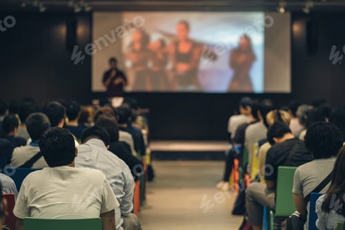 Preview: Rear view of Asian audience joining and listening speaker talking on the stage in the seminar
