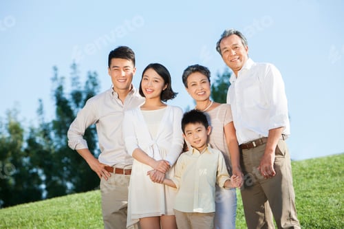 Preview: Portrait of big family smiling in a park