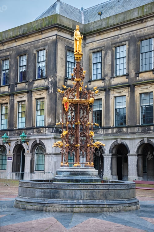 Preview: Fountain in the Binnenhof complex. The Hague, Nethernalnds