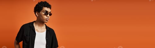 Preview: Sunlit Swagger: Stylish Man in Shades on Orange