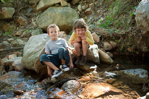 Preview: Two children enjoying a playful day by a stream