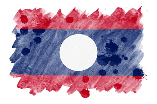 Preview: Laos flag is depicted in liquid watercolor style isolated on white background