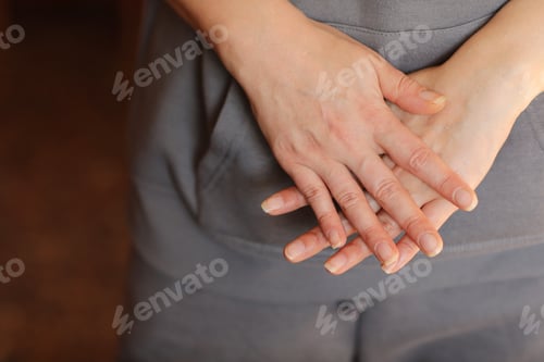 Preview: Discolouration of nails after chemotherapy. Hands of cancer patient, skin and nails loss of cancer
