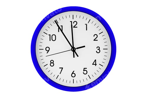 Preview: Blue watch, wall clock 11 hours 45 minutes on isolated or white background