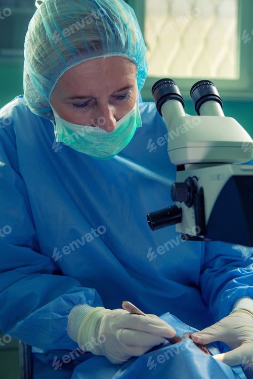 Preview: Surgeon Performing Operation with Microscope in Hospital Setting