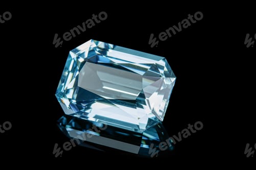 Preview: macro mineral stone aquamarine on a black background