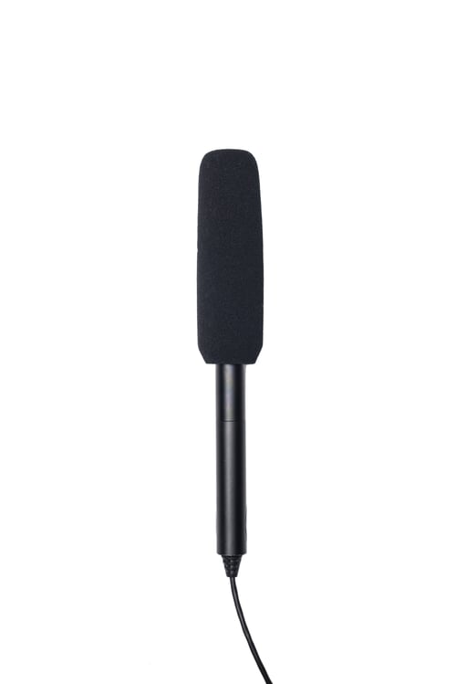 Preview: close up view of one black microphone isolated on white