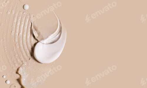 Preview: samples of cosmetic care products smear of cream gel texture on a beige background