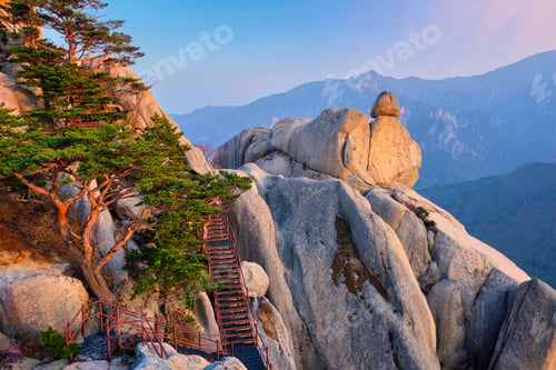Preview: View from Ulsanbawi rock peak on sunset. Seoraksan National Park, South Corea