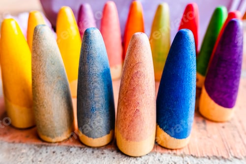 Preview: Toy set conical pieces of wood painted in colors for unstructured children's games.